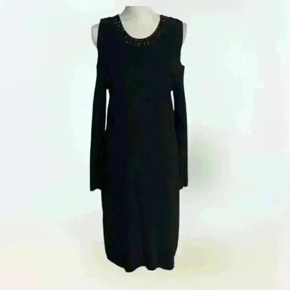 Heidi Wiesel Black Body con cold shoulder MIDI length Dress Size Large  - Picture 1 of 6